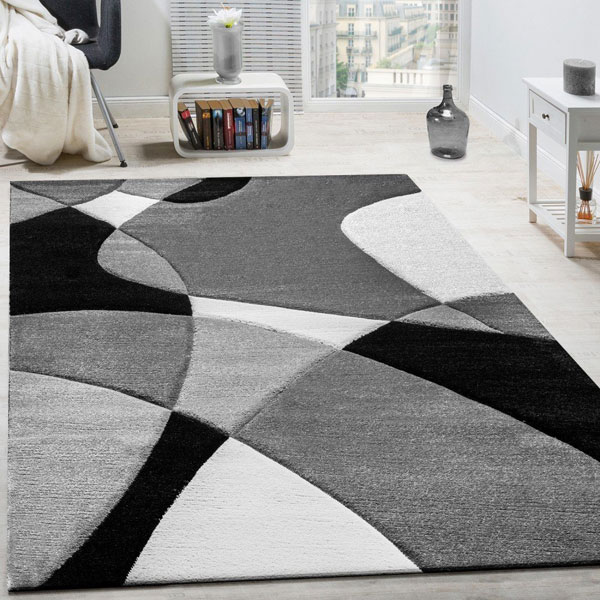 PACO HOME Tappeto di Design Taglio Sagomato Nero Bianco