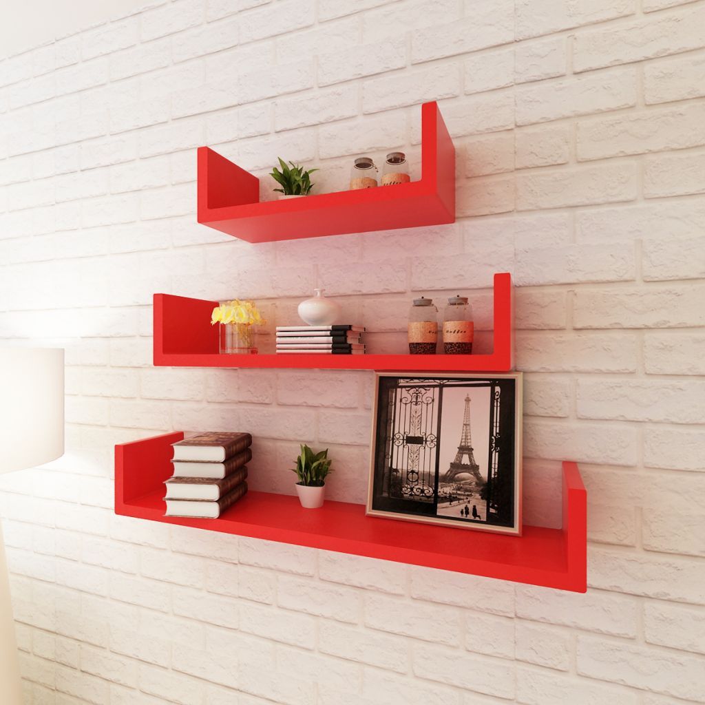 VidaXL - Set 3 Mensole Libreria Componibile MDF Rosso