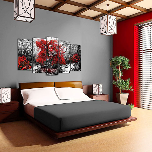 DEKOARTE 257 Quadro Moderno di Design Tessuto Albero Rosso