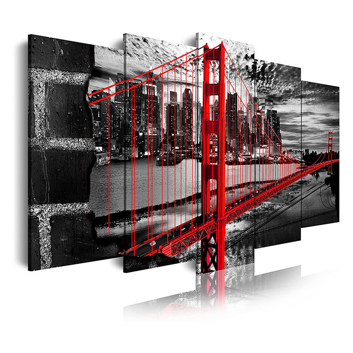 DEKOARTE 278 Quadro Moderno Golden Gate Bianco Nero Rosso