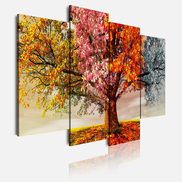 DEKOARTE 404 Quadro Moderno Albero 4 Stagioni 4 Pezzi