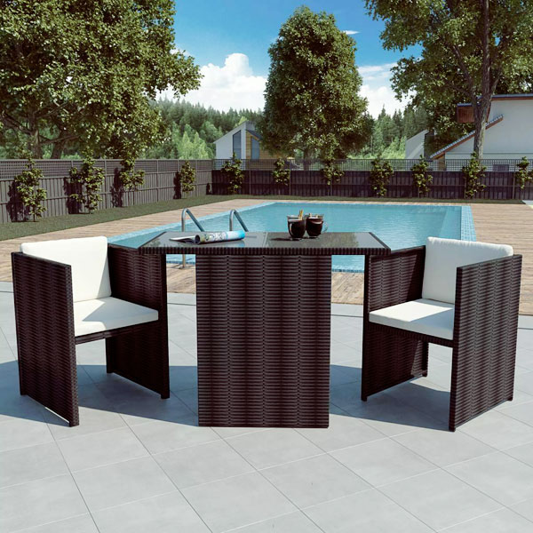 VIDAXL 42485 Set Tavolo con Sedie da Giardino in Rattan Marrone