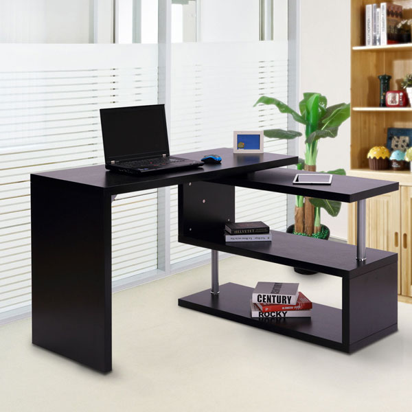 HOMCOM 920-031BK Scrivania da Studio Angolare in MDF Nero