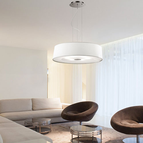 IDEAL LUX Hilton SP6 Lampadario Moderno in Tessuto Bianco
