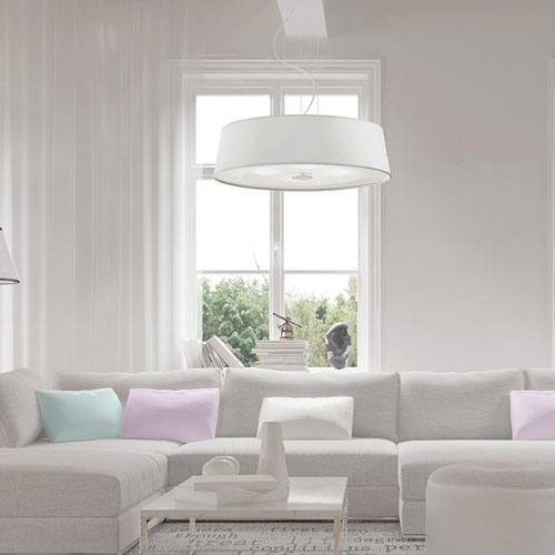 IDEAL LUX Hilton SP4 Lampadario Moderno in Tessuto Bianco