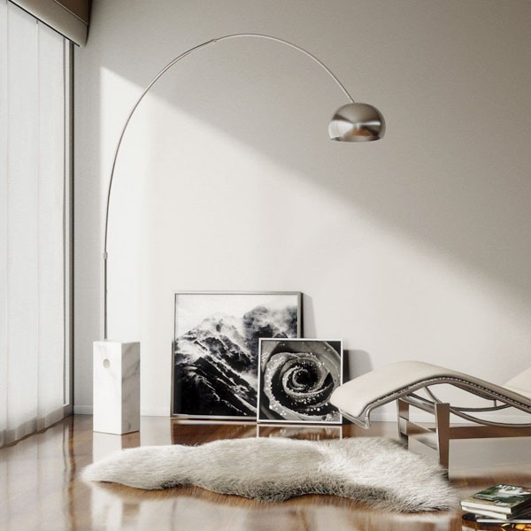 Piantana ad Arco con Base in Marmo Bianco 1 Luce