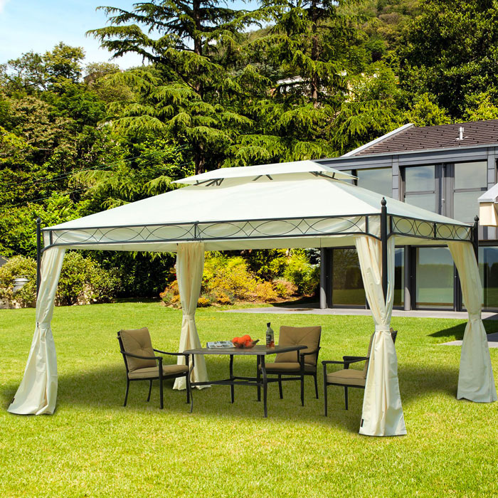 OUTSUNNY IT01-08720631 Gazebo da Giardino Doppio Tetto Crema