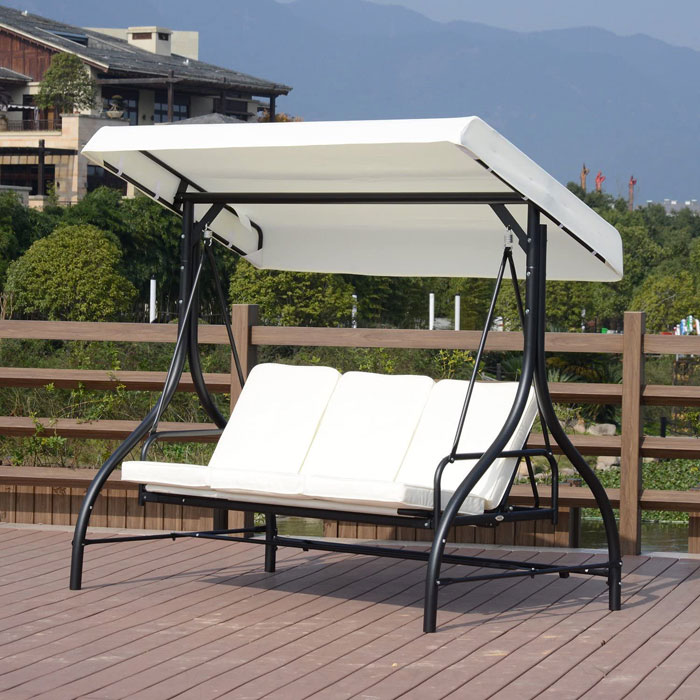 OUTSUNNY IT84A-0310631 Dondolo da Giardino + letto 3 Posti Crema