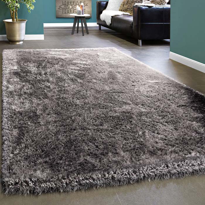 Tappeto esclusivo moderno Satin grigio argento 160x230 cm tappeto shaggy pelo lungo 