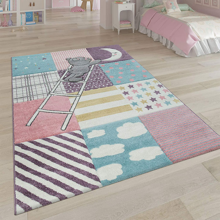 Dimensione:133 cm Quadrato Paco Home Tappeto Bambina per Stanza Bambini con Motivo Farfalla Fiori Crema Rosa Fuchsia 