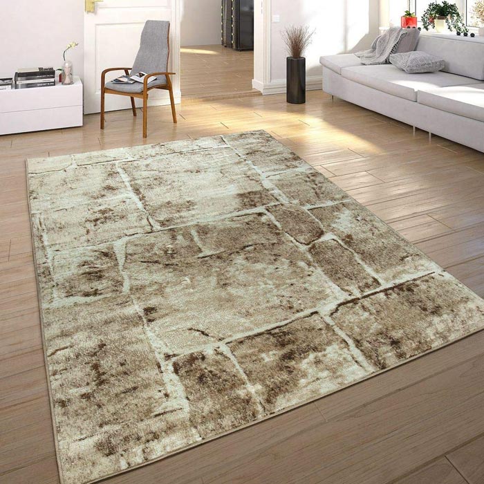 PACO HOME Tappeto Moderno Effetto Pietra Beige e Marrone