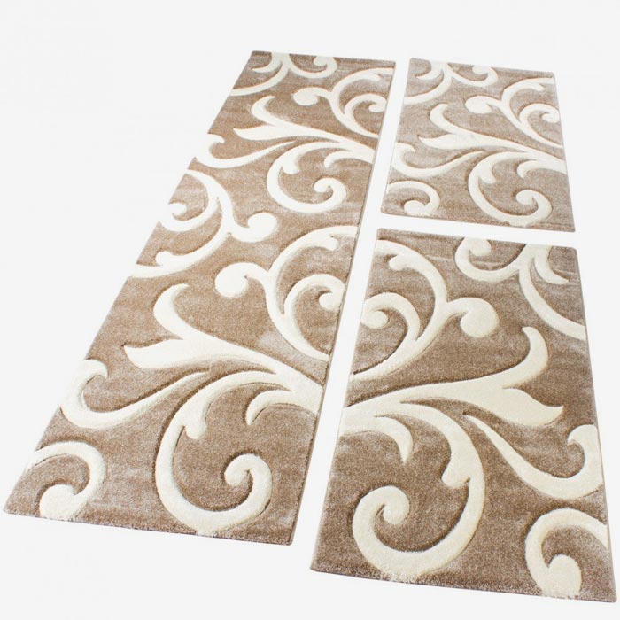 PACO HOME Tappeto Scendiletto Viticci Beige e Panna Set 3 pezzi