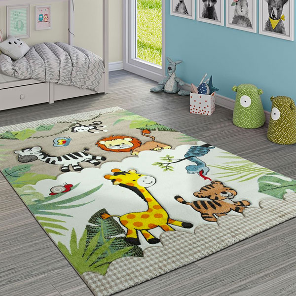 PACO HOME Tappeto per Bambini Giungla con Animali Beige e Crema