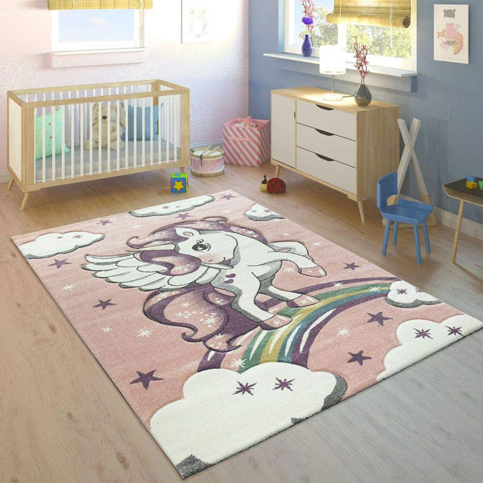 PACO HOME Tappeto per Bambini Unicorno Pastello Rosa