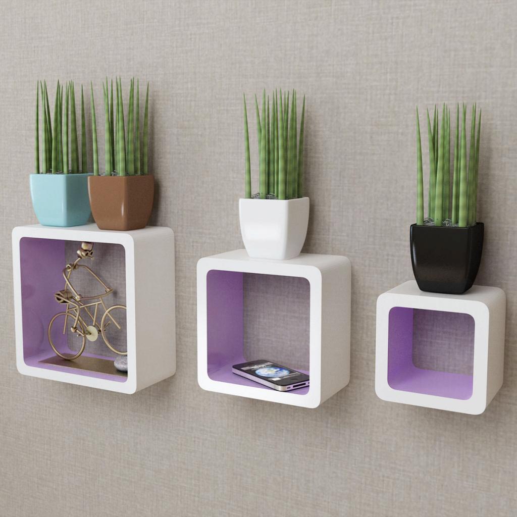 Set 3 mensole libreria componibile VidaXL MDF Bianco Viola