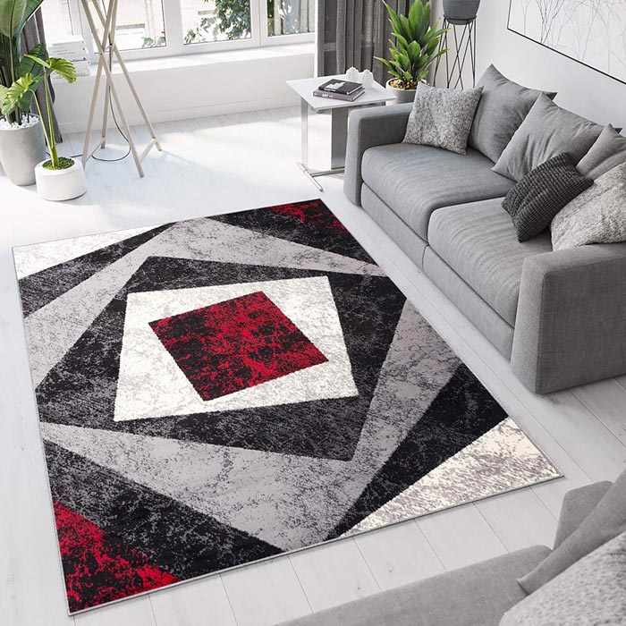 TAPISO Dream Tappeto Moderno Geometrico Quadri Grigio Rosso