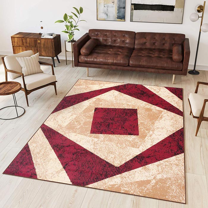 TAPISO Dream Tappeto Moderno Geometrico Quadri Rosso e Beige