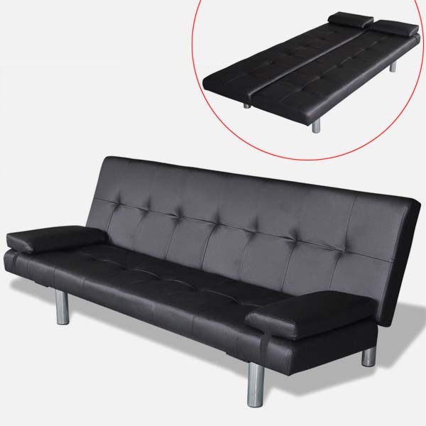 VidaXL Divano letto Moderno in ecopelle Nero