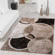 PACO HOME Tappeto di Design Cerchi Marrone Beige Nero Screziato