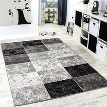 PACO HOME Tappeto moderno Quadri Effetto Marmo Grigio Nero Bianco