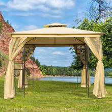 OUTSUNNY 01-0874 Gazebo da Giardino 3x3 Beige con Zanzariere