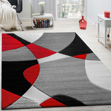 PACO HOME Tappeto di Design Taglio Sagomato Rosso Nero Grigio