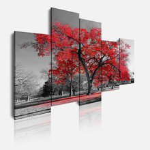 DEKOARTE 16 Quadro Moderno Natura Albero Rosso 5 Pezzi