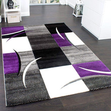 PACO HOME Tappeto Moderno a Quadri Viola Bianco Nero Grigio