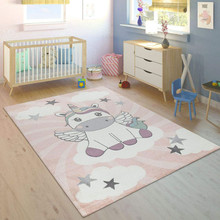 Tappeto per Bambini Moderno A Pelo Corto Design Stelle Camera dei Bambini Pastello Rosa Bianco Dimensione:80x150 cm 